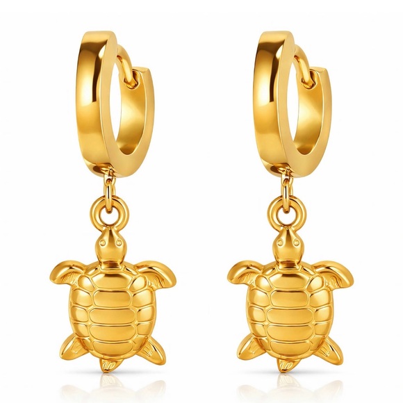 Jewelry - Gold Sea Turtle Hoop Earrings Waterproof Stainless Steel